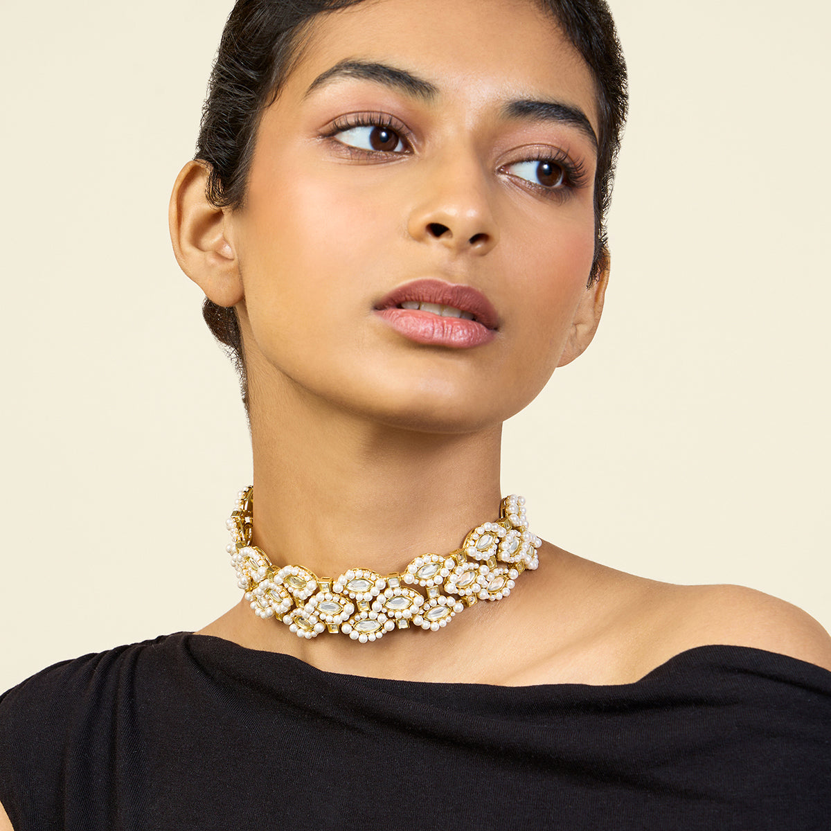 gold necklace for v-neck dress RIXO Bridal Taelia 18-Karat Gold-Plated Necklace