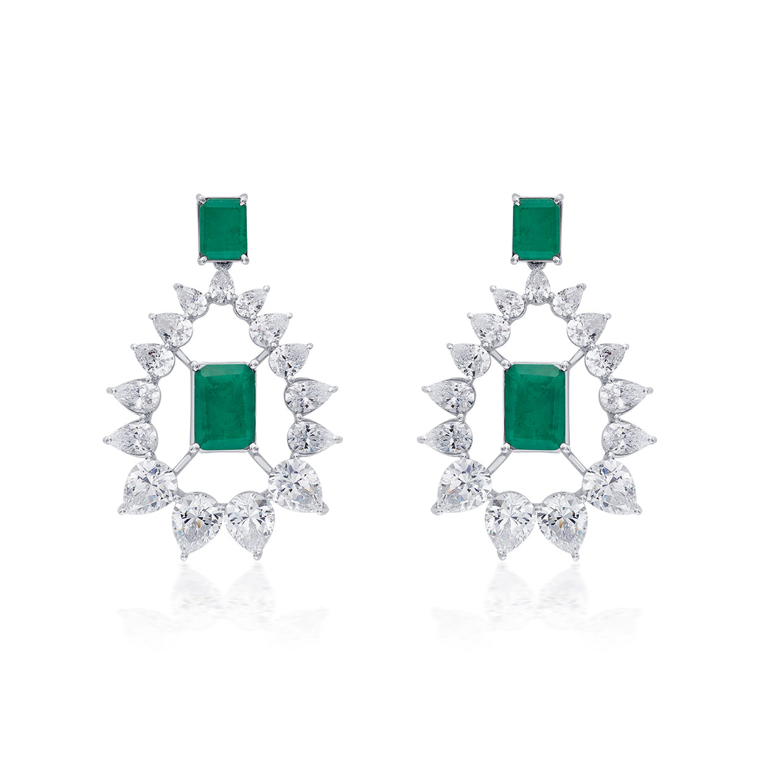 Provence 925 Silver Emerald Doublet Moonbali Earrings