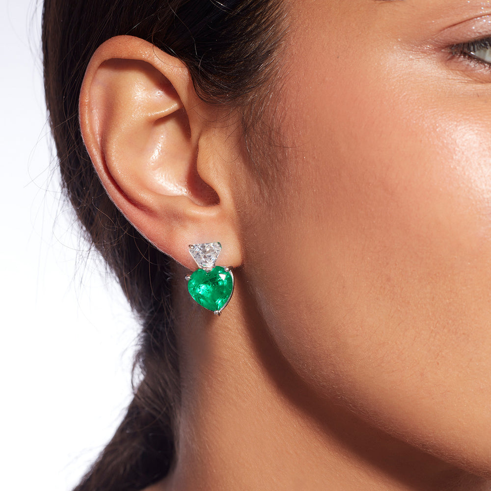 Provence 925 Silver Emerald Doublet Heart Earrings