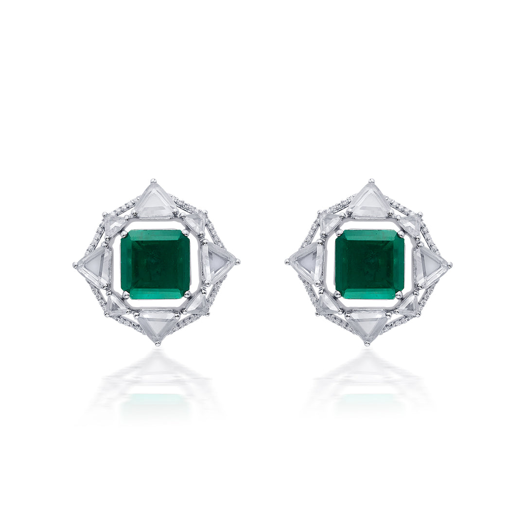 Provence 925 Silver Emerald Doublet Deco Stud Earrings