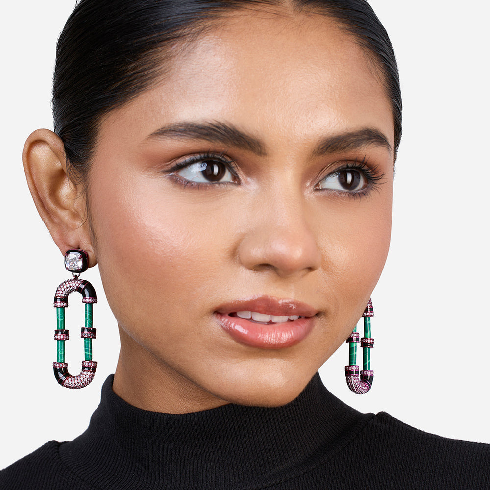 Hyper Pink Crystal Hoop Earrings