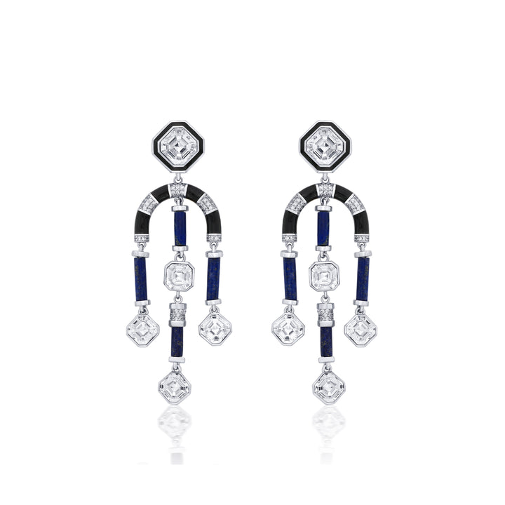 Digital Blue Chandelier Crystal Earrings