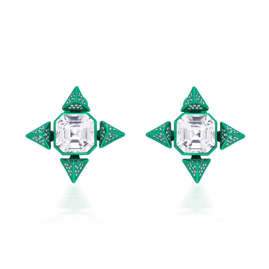 Jungle Green Crystal Star Earrings