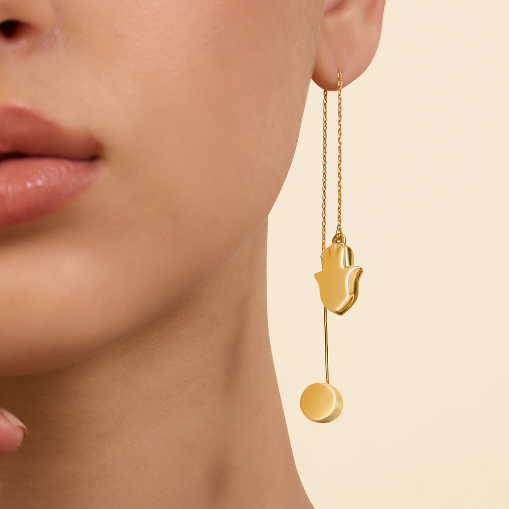 Gold Hamsa Threader Earrings