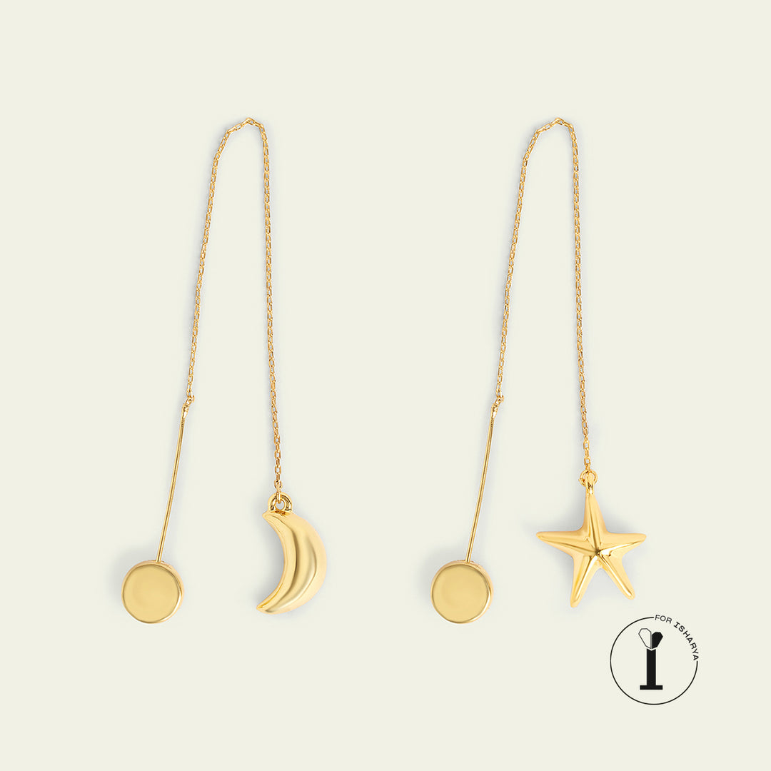 Star & Moon Mismatched Threader Earrings