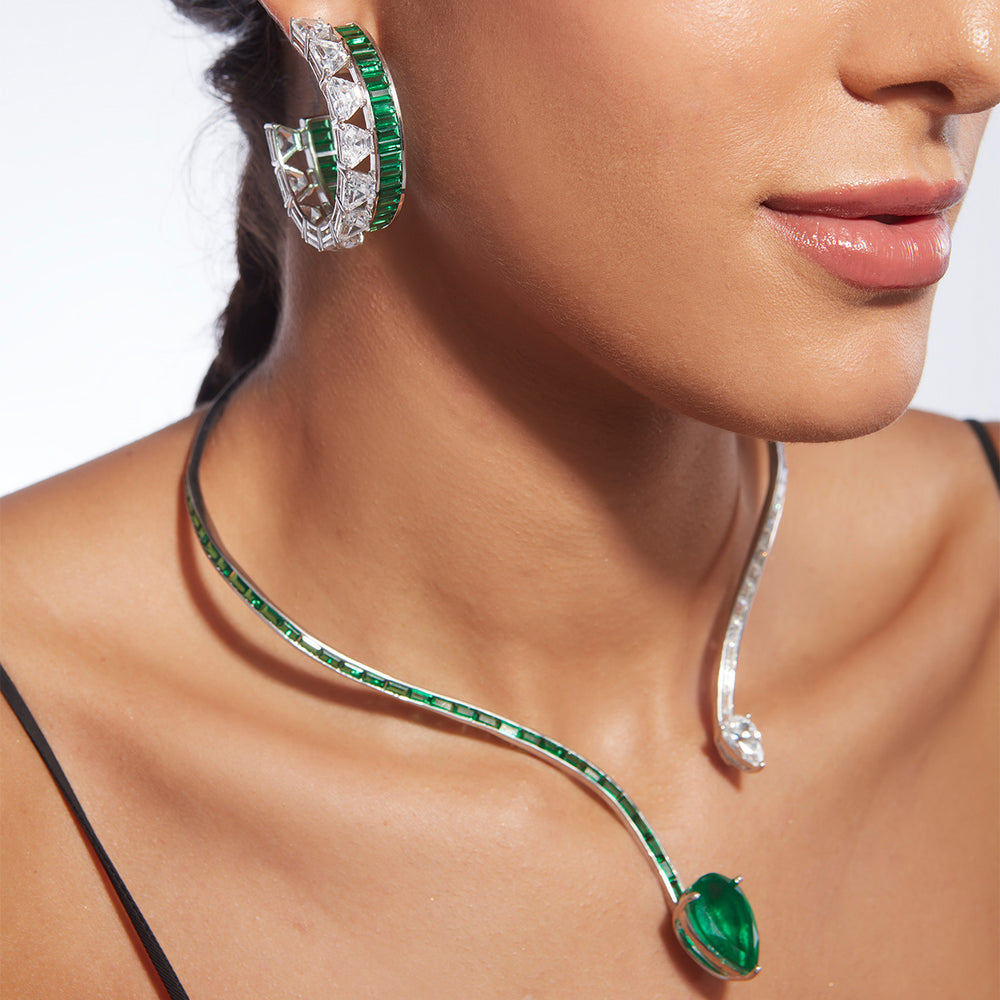 Bahamas 925 Silver Emerald Hydro Coil Necklace