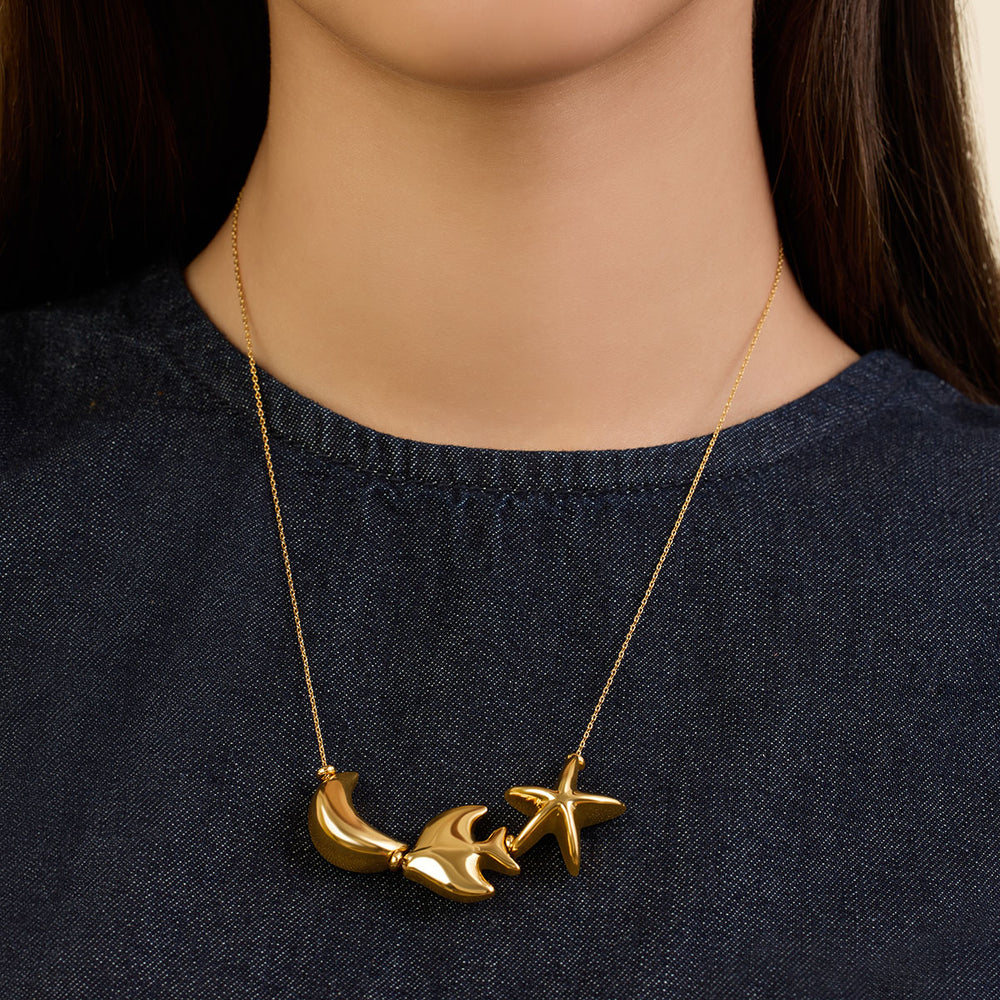 Aqua Gold Charm Necklace