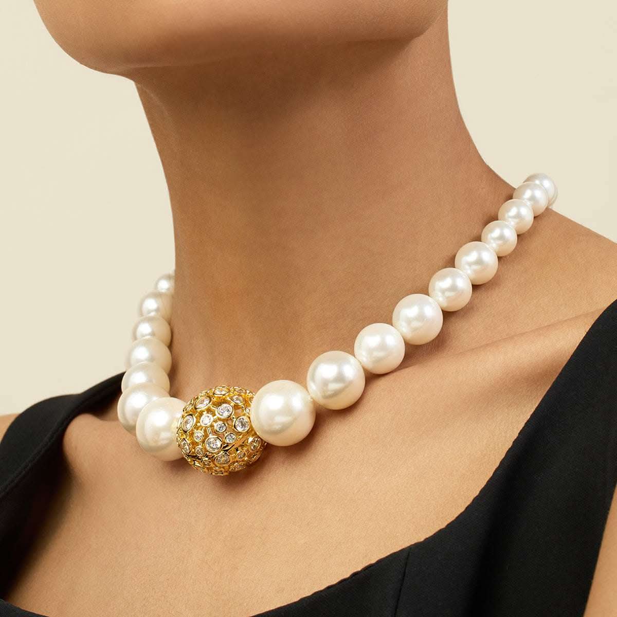 White Crystal Ball Pearl Necklace - Main Image