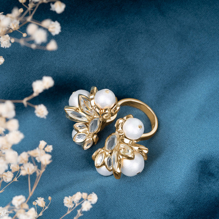 Marquise Mirror Statement Open Pearl Ring