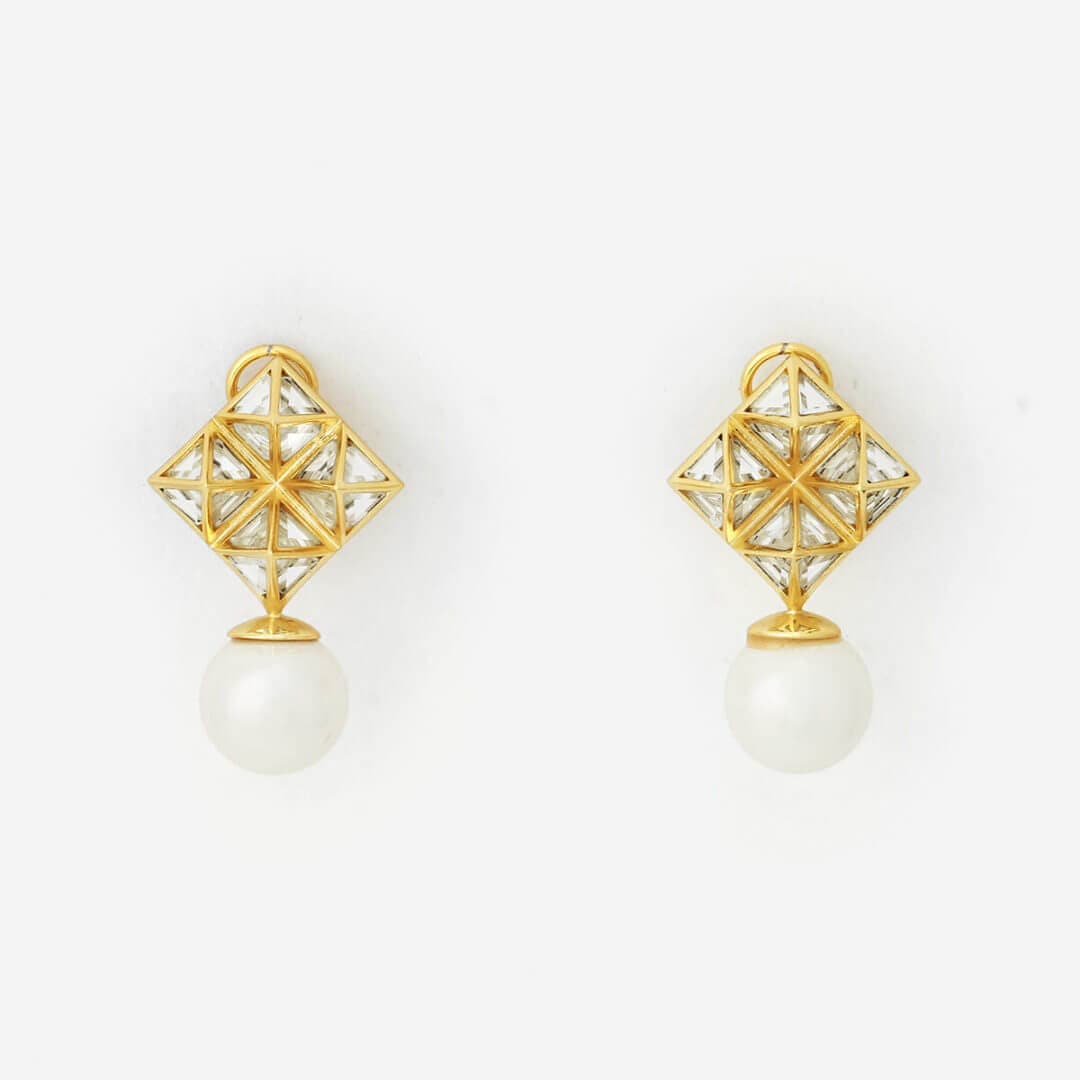 Pearl and Mirror Pyramid Earring