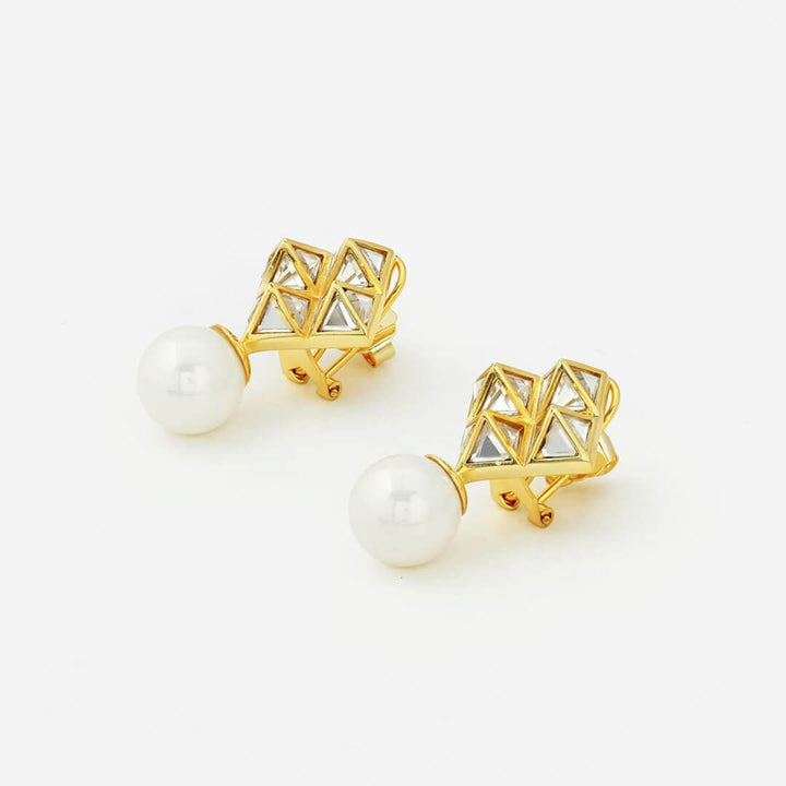 Pearl and Mirror Pyramid Earring