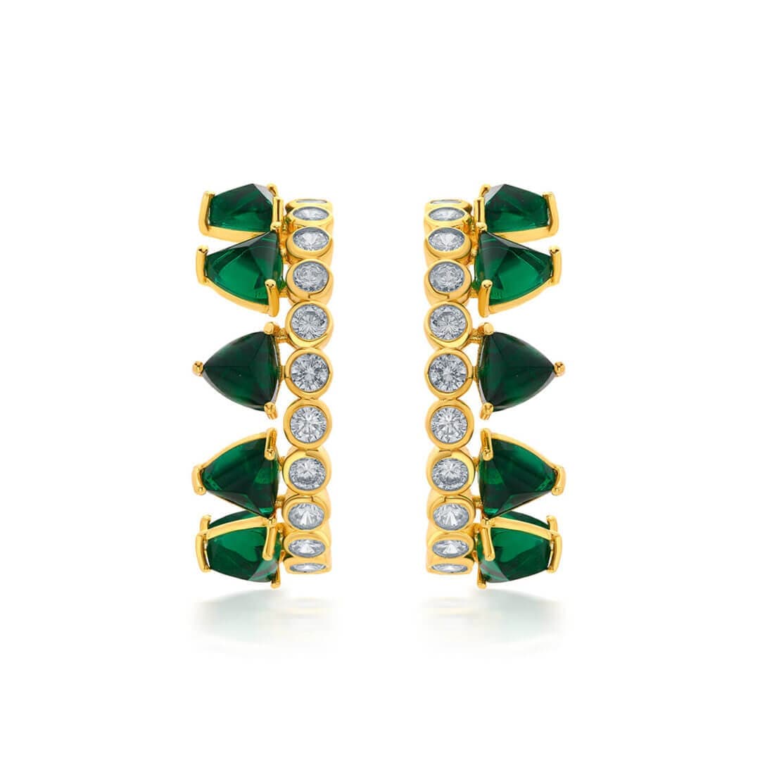 Ruhaniyat Hydro Emerald & CZ Hoop Earrings