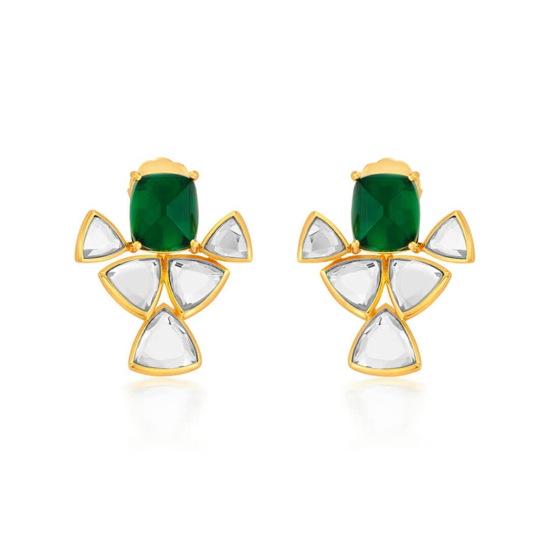 Shiza Mirror & Hydro Emerald Geometric Earrings