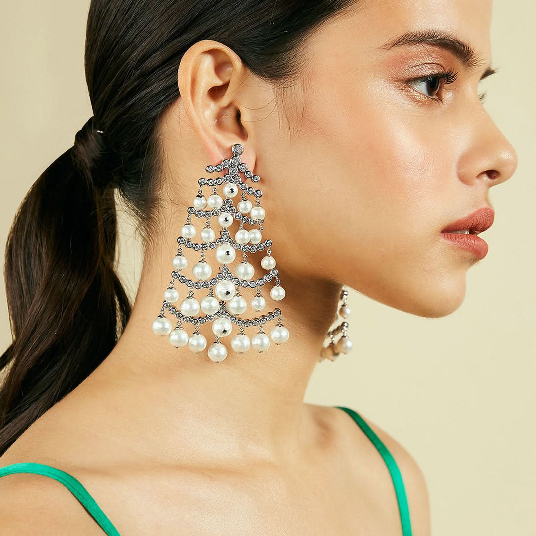 Ami Patel Pearl Crystal Waterfall Earrings