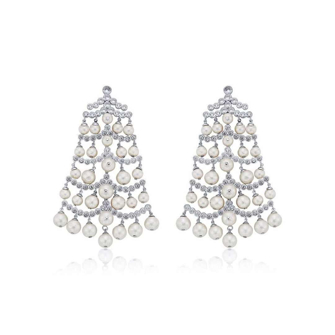 Ami Patel Pearl Crystal Waterfall Earrings