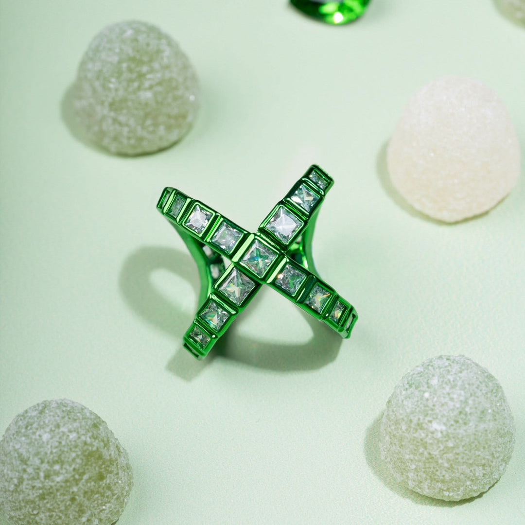 Huma Qureshi Parakeet Green Cross Ring