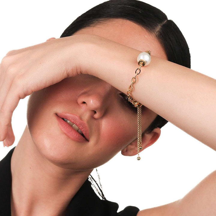 Nut and bolt Multi chain Bolo bracelet with pearl