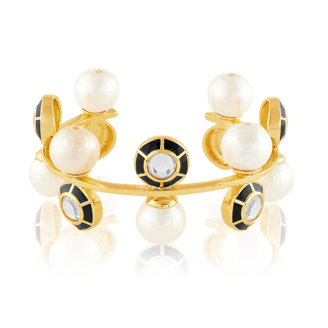 Ayaana Pearl And Mirror Enamel Cuff