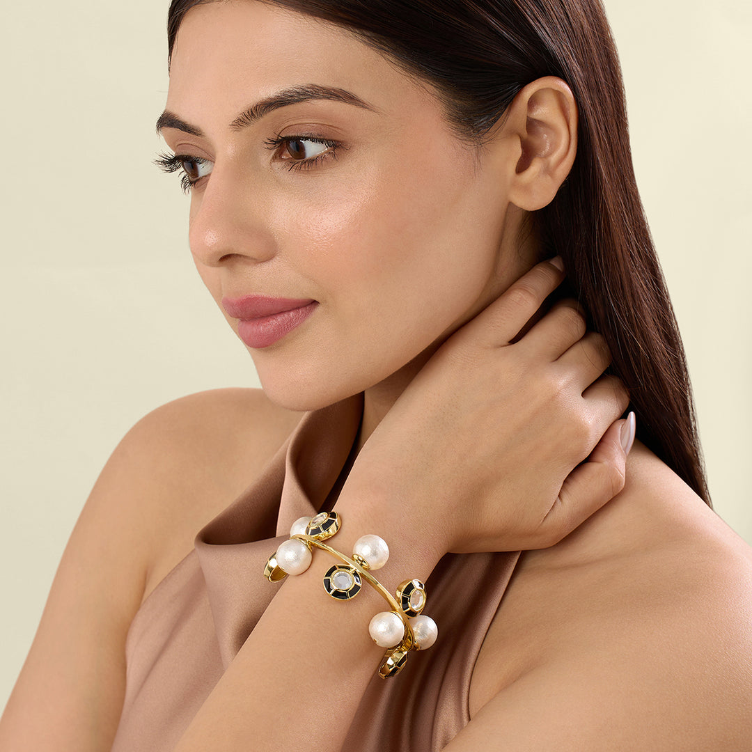 Ayaana Pearl And Mirror Enamel Cuff