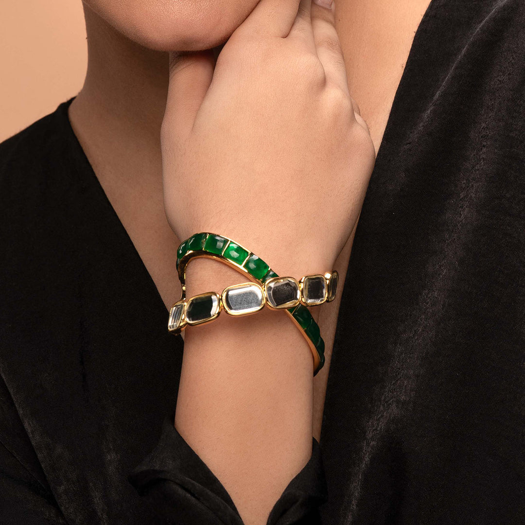 Fiesta Hydro Emerald X Cuff - Isharya | Modern Indian Jewelry