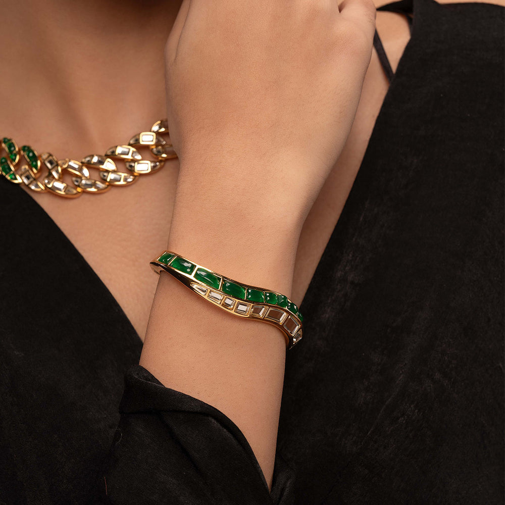 Fiesta Hydro Emerald Irregular Cuff - Isharya | Modern Indian Jewelry