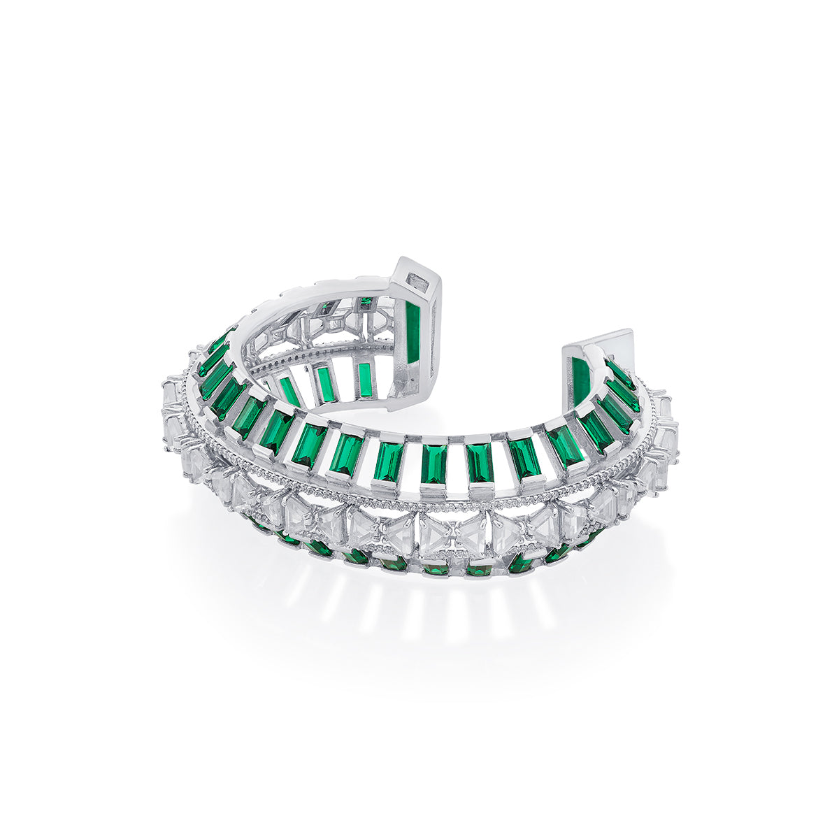 Amalfi 925 Silver Emerald Hydro Cuff - Isharya | Modern Indian Jewelry