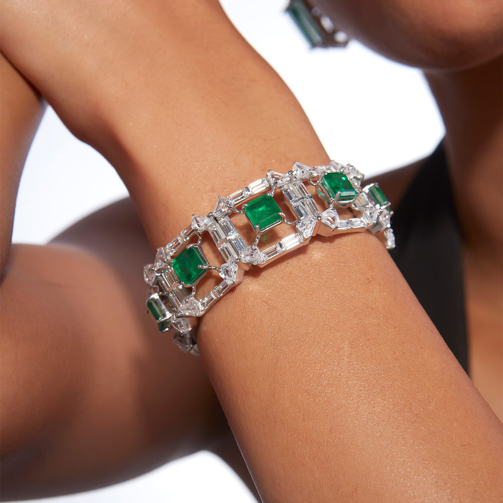 Provence 925 Silver Emerald Doublet Cuff
