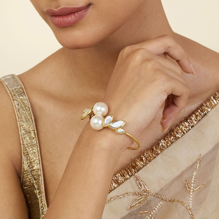 Marquise Mirror Pearl Open Cuff 