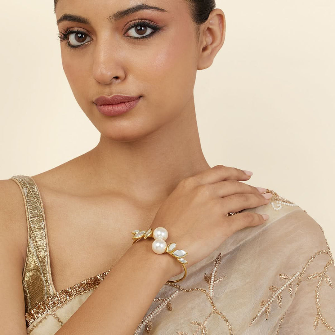 Marquise Mirror Pearl Open Cuff 