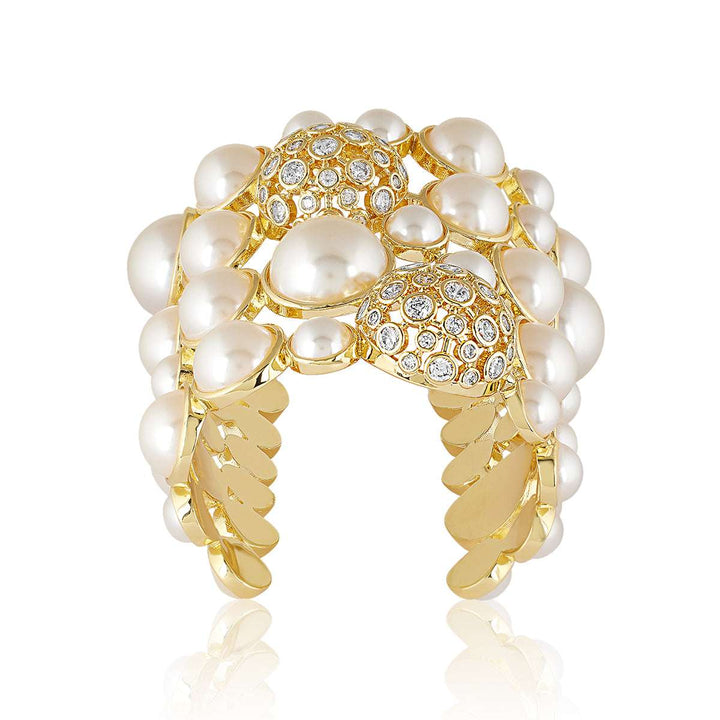 White Crystal Ball Pearl Statement Cuff