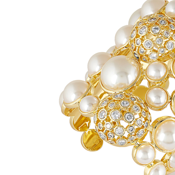 White Crystal Ball Pearl Statement Cuff