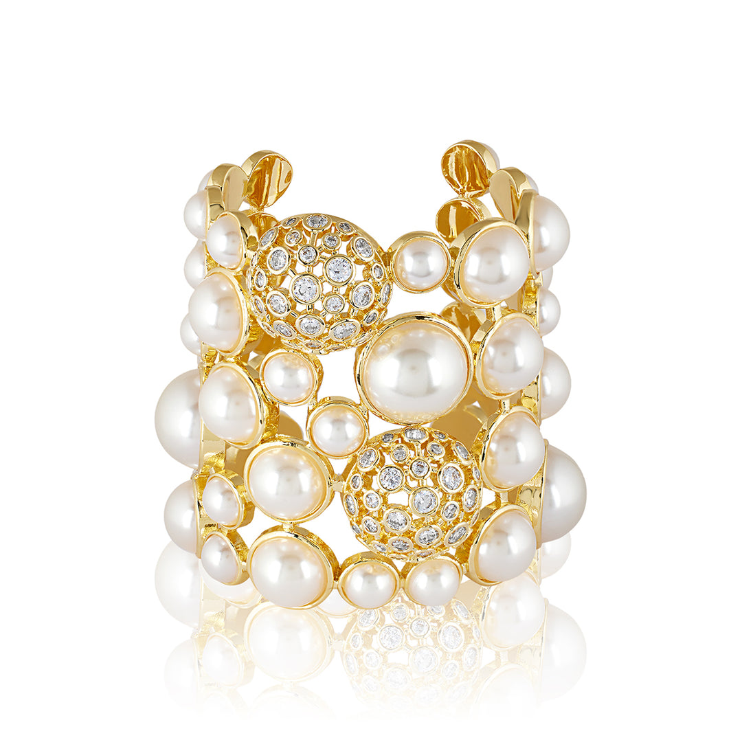 White Crystal Ball Pearl Statement Cuff