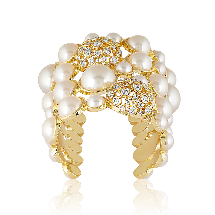 White Crystal Ball Pearl Statement Cuff