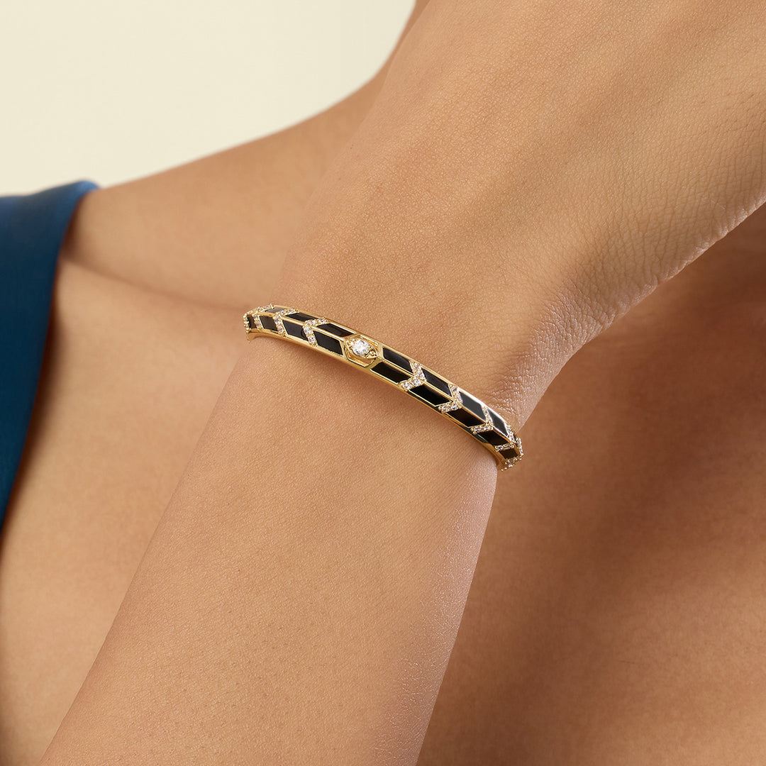 Alora Black Enamel Cuff In 18Kt Gold Plated