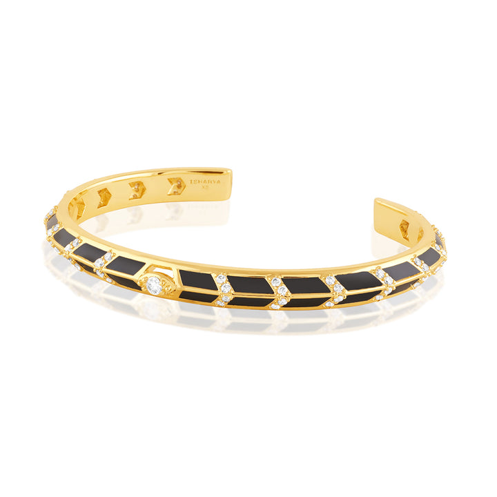 Alora Black Enamel Cuff In 18Kt Gold Plated