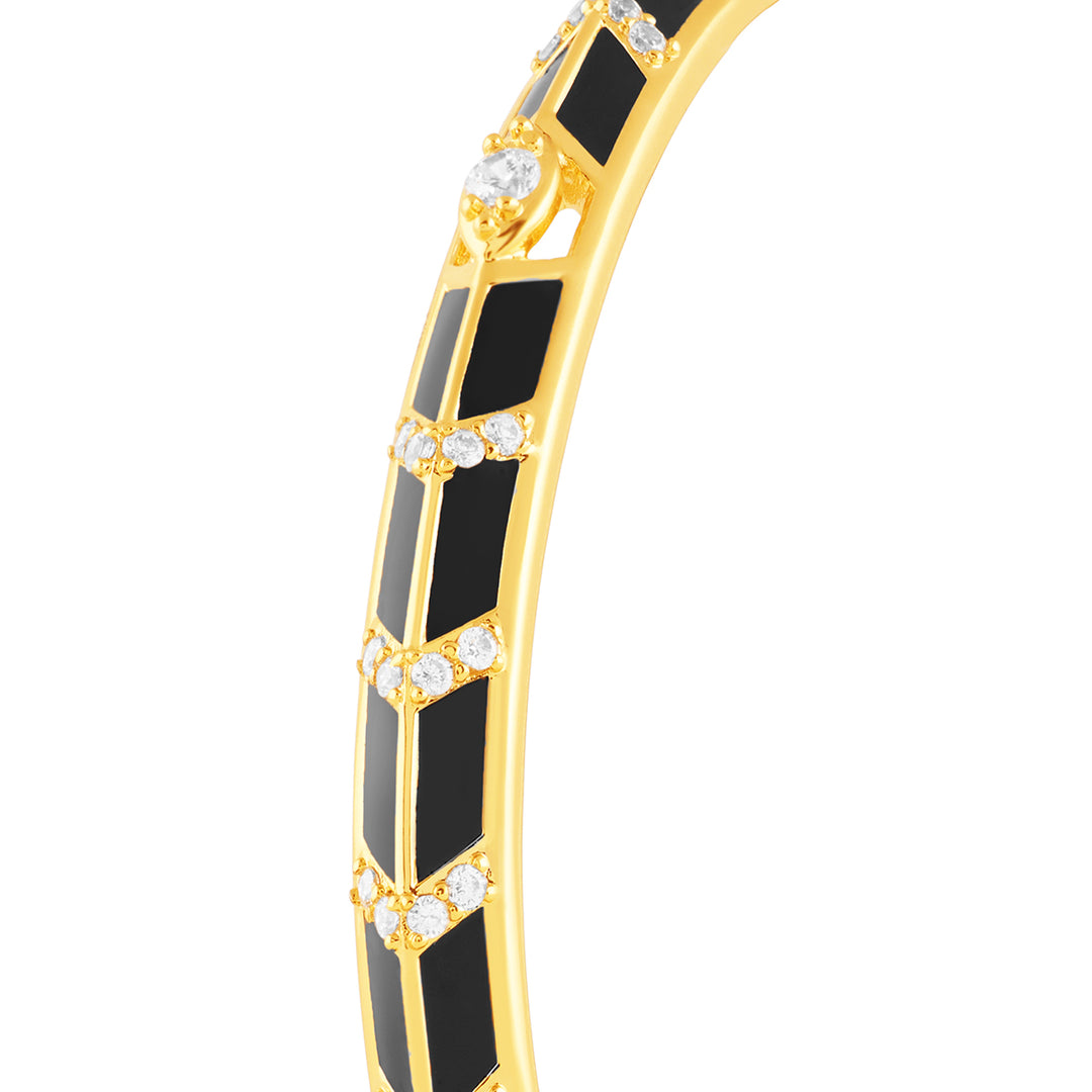 Alora Black Enamel Cuff In 18Kt Gold Plated