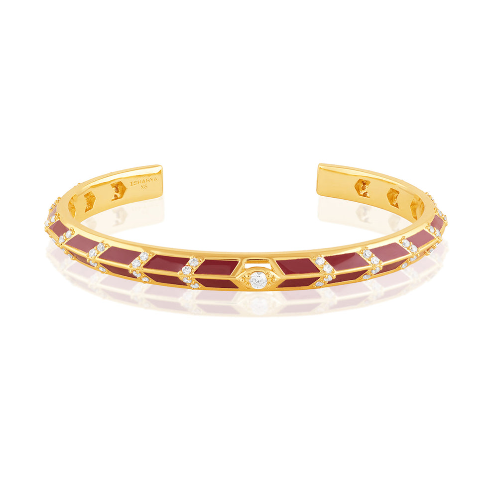 Alora Red Enamel Cuff In 18Kt Gold Plated