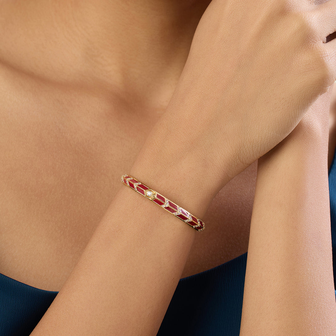 Alora Red Enamel Cuff In 18Kt Gold Plated