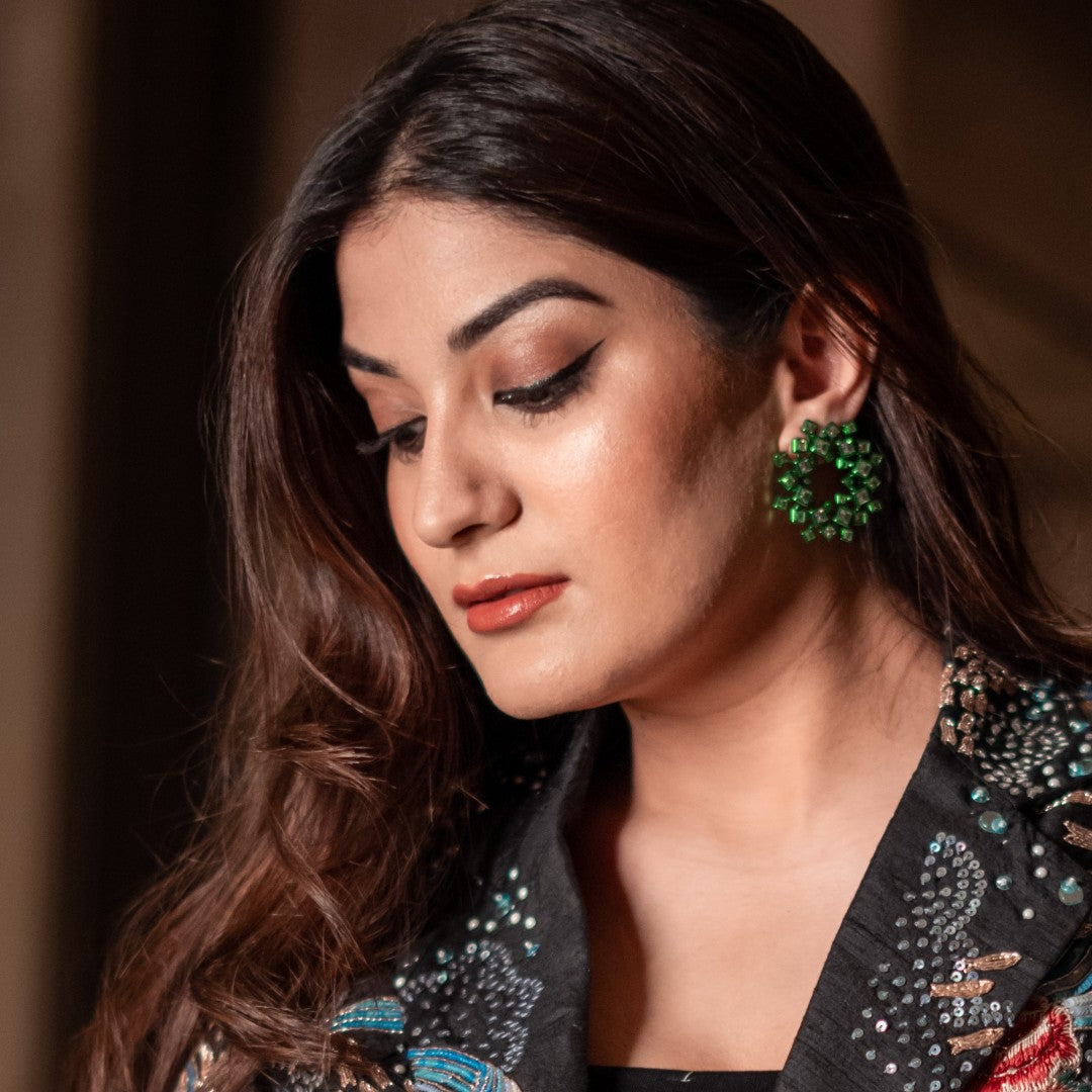 Parakeet Green Halo Earrings - Isharya | Modern Indian Jewelry