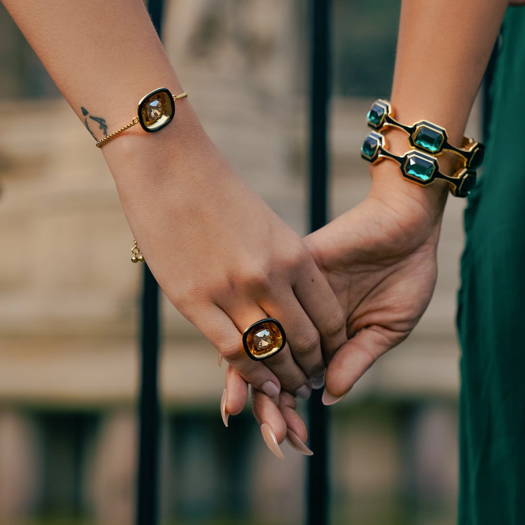 B-dazzle Green Crystal Bezel Cuff