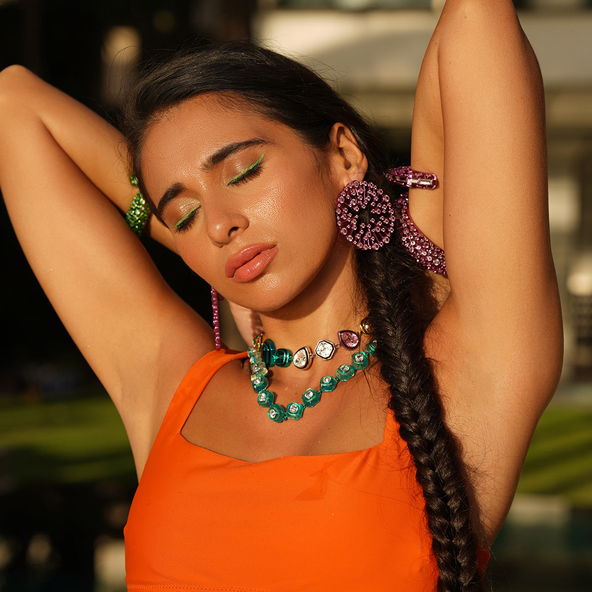 B-dazzle Infinity Cut Green Crystal Collar Necklace - Isharya | Modern Indian Jewelry