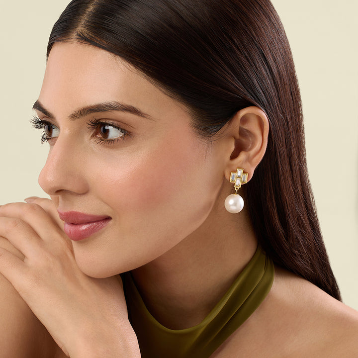 Prism Mirror Pearl Drop Earring
