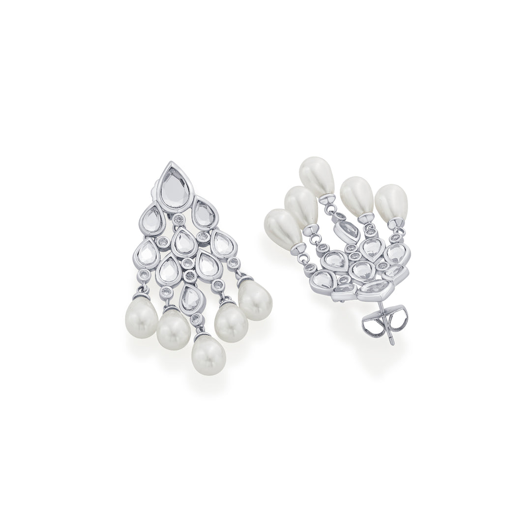Paradise Dew Pearl Chandelier Earrings In Silver - Isharya | Modern Indian Jewelry