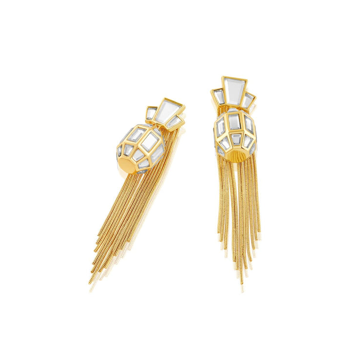 Bombay Deco Tassel Statement Mirror Earrings in Gold