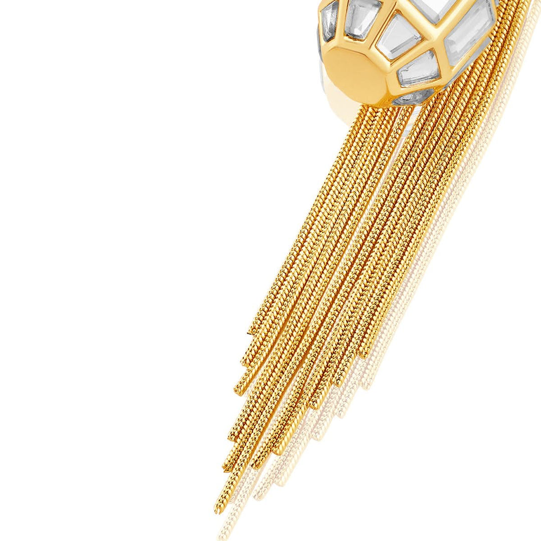 Bombay Deco Tassel Statement Mirror Earrings in Gold