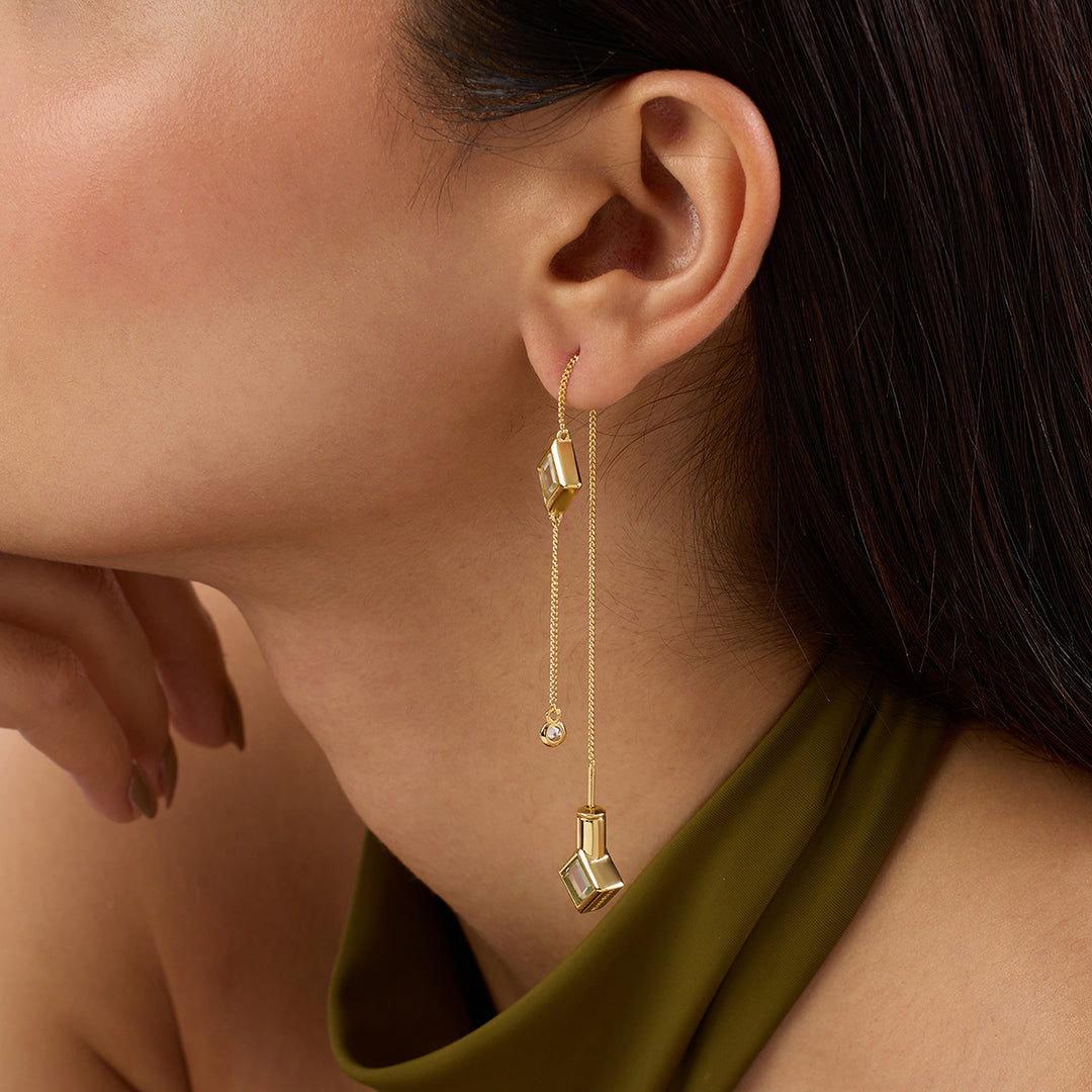 Ayaana Diamond Mirror Needle-Thread Delicate Earrings
