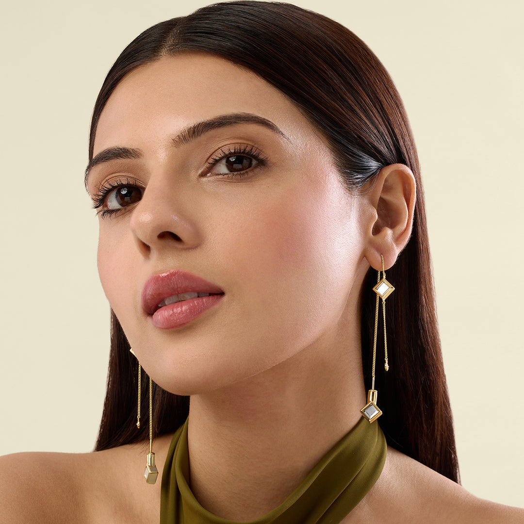 Ayaana Diamond Mirror Needle-Thread Delicate Earrings