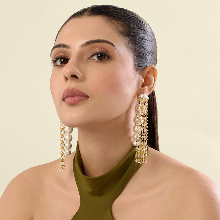 Limelight Pearl & Chain Long Earrings