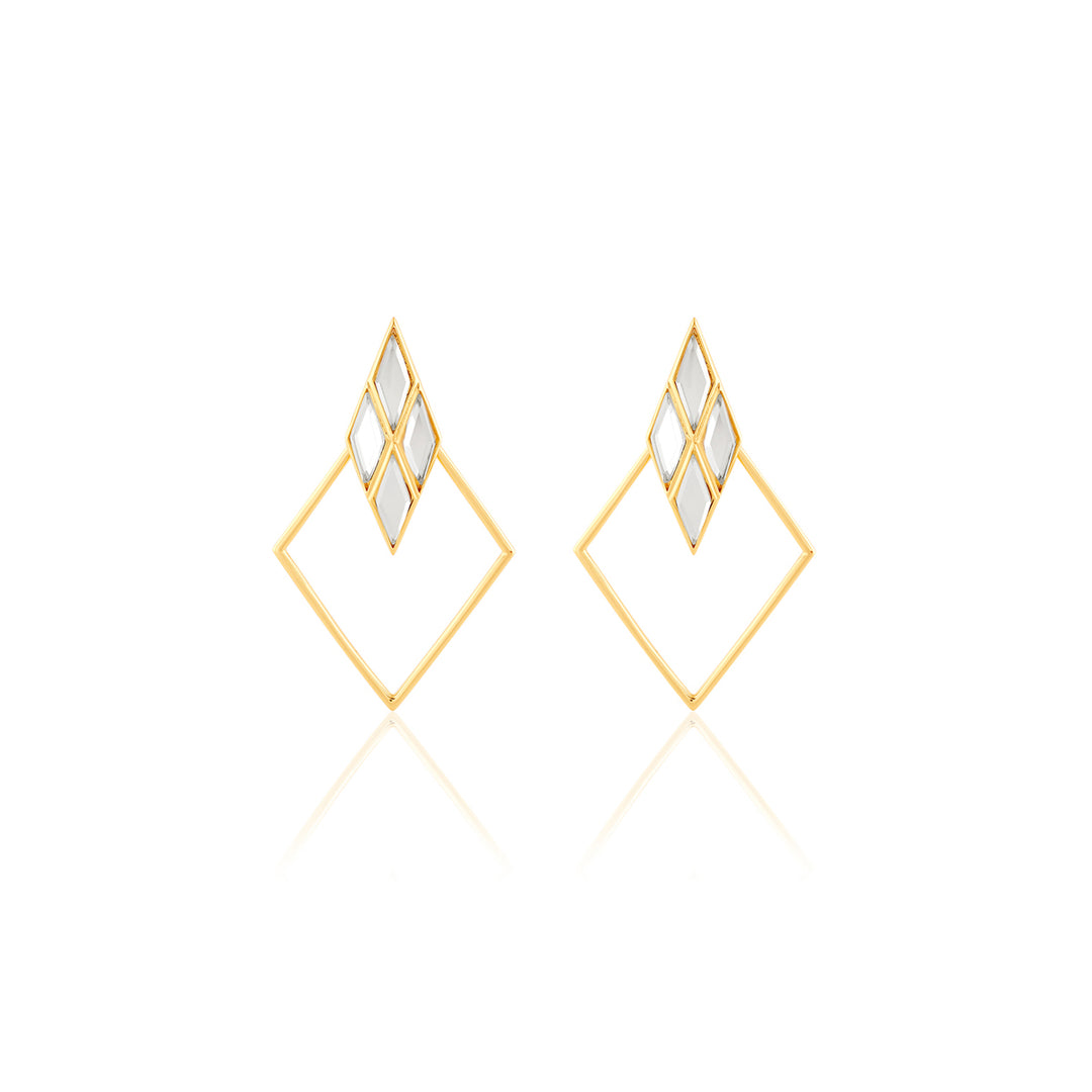 Demi Goddess Rhombus Mirror & Metal Surround Earrings