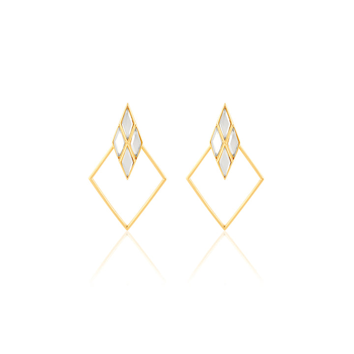 Demi Goddess Rhombus Mirror & Metal Surround Earrings